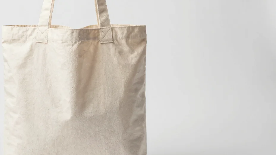 Pure white background studio shot of a robust, heavy-duty canvas tote bag, highlighting its structured form and thick fa