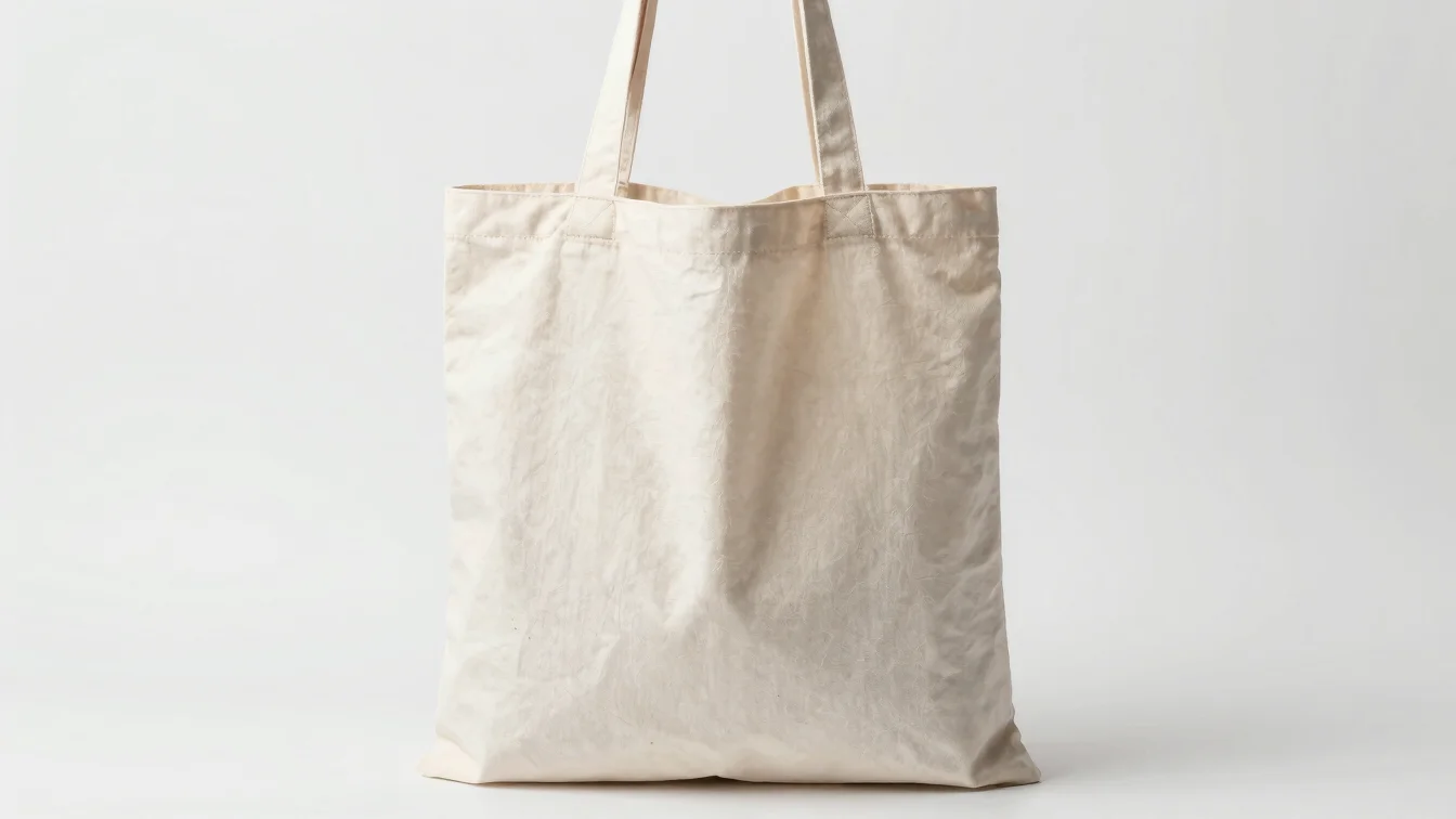 Pure white background studio shot of a soft, organic cotton tote bag, emphasizing its natural drape and fine weave, soft