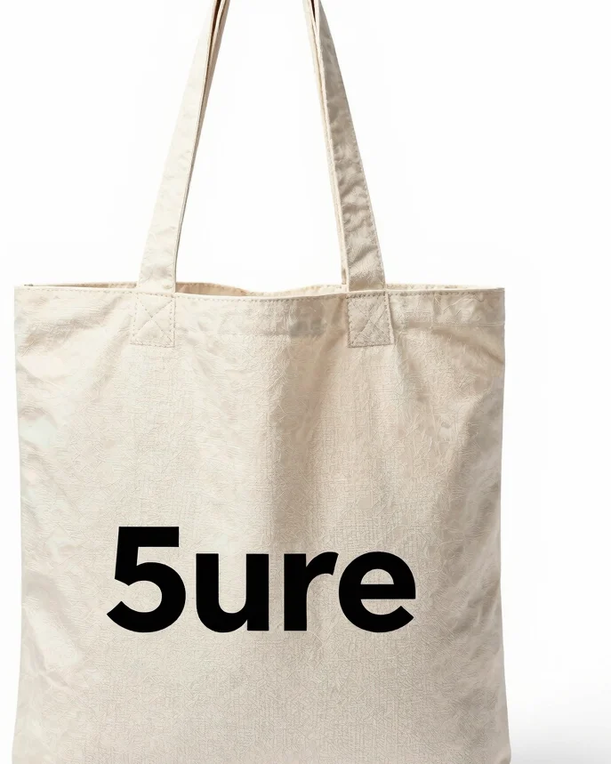 Pure white background studio shot of a textured canvas tote bag w